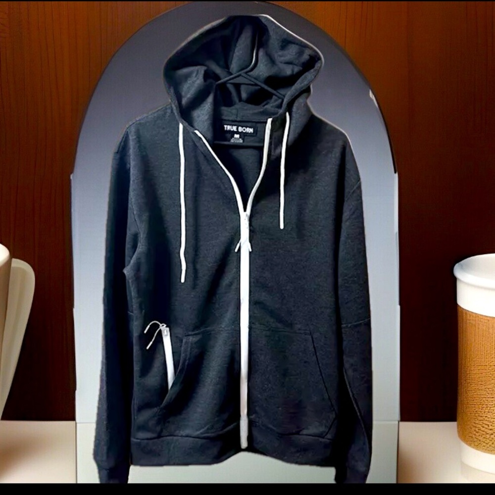 Charcoal Athletic Hoodie Zip-Up Jacket W/Side Pocket & Zip Up Pocket SzM NWT $79